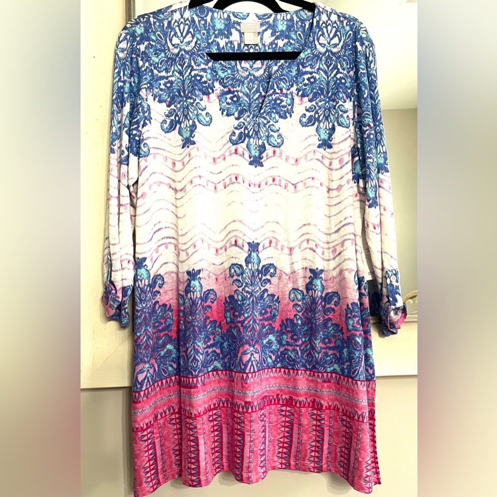 Chico's Blue and Pink Ombre Medallion Tunic